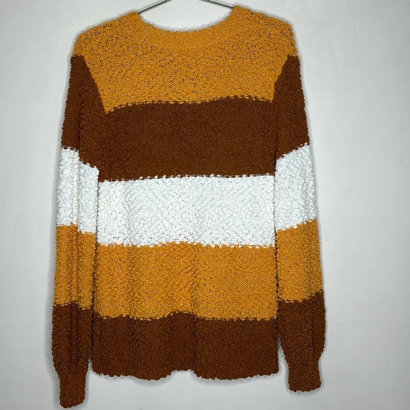 Zenana | Retro Orange Brown White Color Block Sweater Fall Vibes Cozy Shirt M - Picture 6 of 8